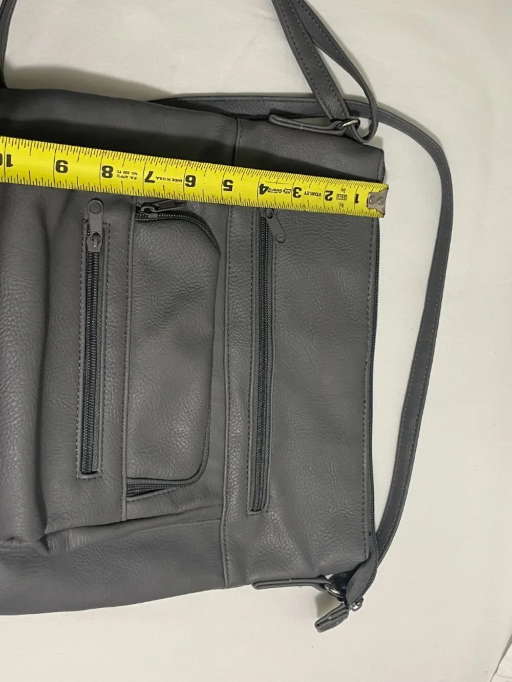 Gray Faux Leather Crossbody Shoulder Bag Multi Pocket Organizer Adjustable Strap